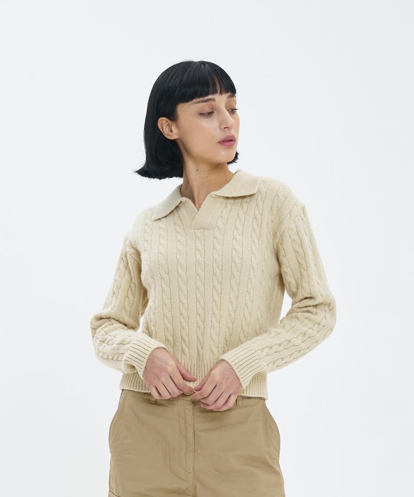 BLOND9 Cable Open Collar Knit_Beige