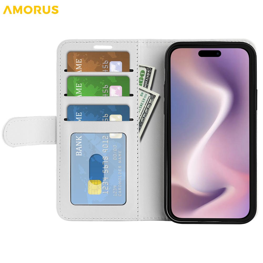 For iPhone 16 Pro Wallet Case Litchi Texture Shockproof Leather Flip Stand Phone Cover