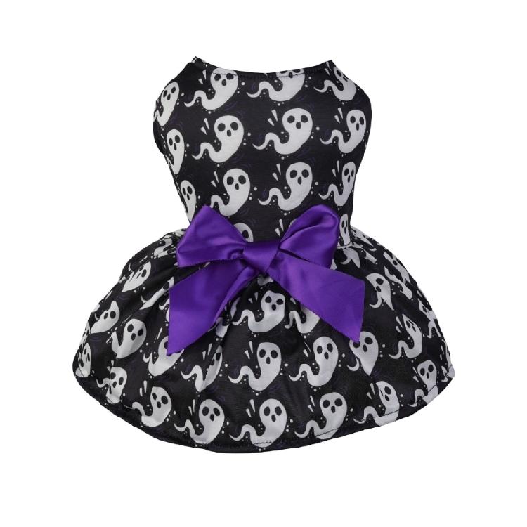 Pumpkin Print Dog Dresses Cats Halloween Dress Up Skirt Bowknot Dress Theme Party Clothes Small Cats Dog 2Leg Photo Outfit