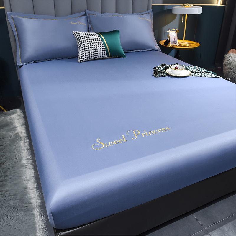 

WOSTAR Washable satin rayon fitted sheet elastic mattress protector cover luxury double bed 2 seater sheet king size 180x200cm Pillowcase No sheet