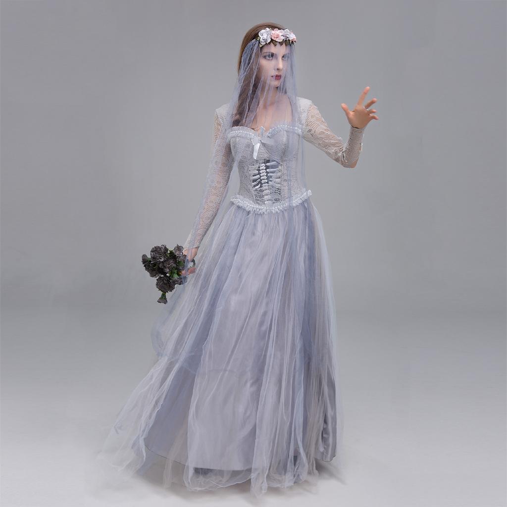 New Women's Halloween Costume Ghost Bridal Dress, Horror Queen Play Dress, Graveyard Ghost Dress
