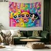 Powerpuff Girls Wall Tapestry Aesthetic Wall Hanging Printed Fabric Blanket Decorative Tapestries for Bedroom Living Room Home Decor