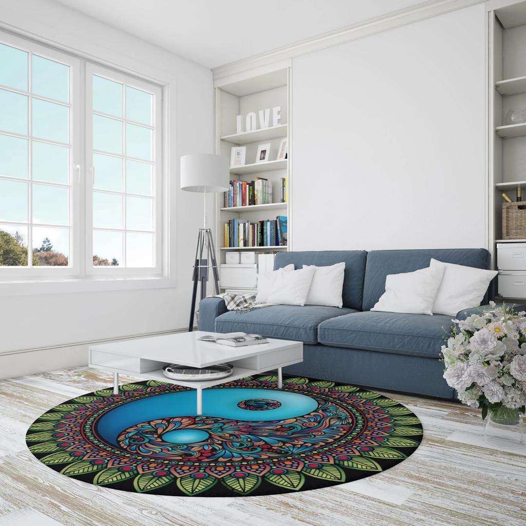 Yin Yang Tai Chi Round Carpet Flower of Life Gym Carpets Circle Rug Indian Buddha Yoga Meditation Mats Non-slip Chair Mat Decor