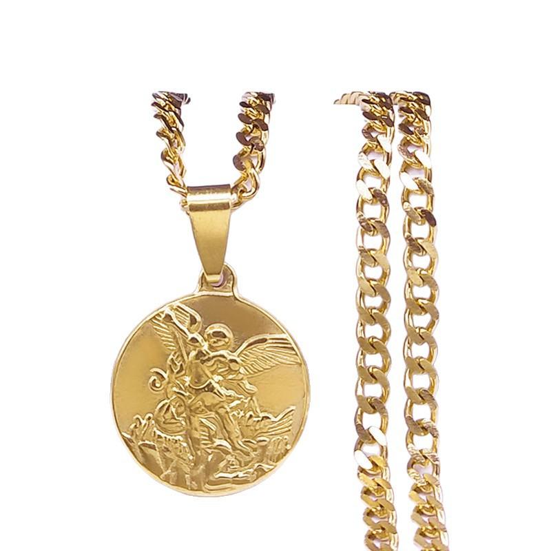 Přívěsek Vintage Kulatá Karta Archanděl Svatý. Michael Pánský a dámský medailonový šperk Náhrdelník