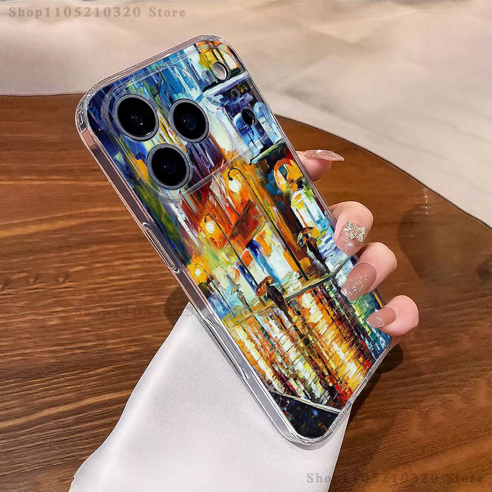 

L-Leonid A-Afremov Oil Painting Phone Case For iPhone 16,15,17,12,13,14,11 Max,Pro,Plus,X,XS,XR,SE4,E Mini Transparent Cover iPhone12PROMAX