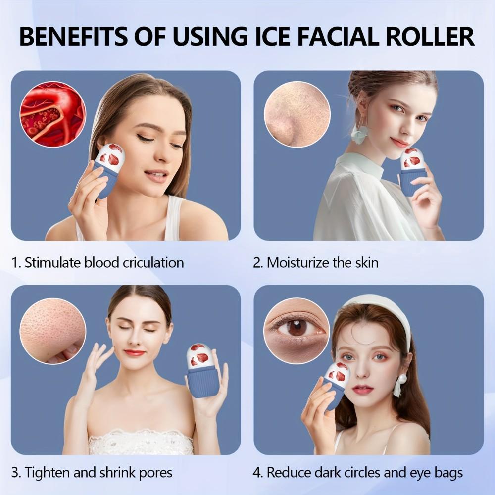4pcs Ice Roller for Face Facial Roller Massager (De-Puff Eye Bags) Reusable Silicone Face/Neck Ice Mold for Naturally Skin Care