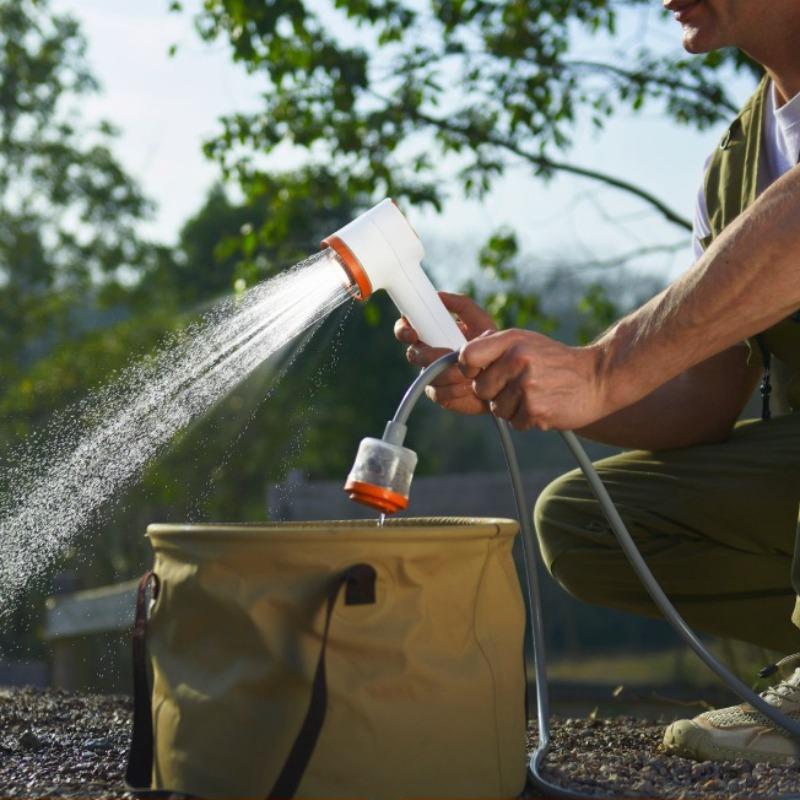 2026 Nou duș portabil de camping cu iluminare, pulverizator electric de apă pentru drumeții în aer liber, călătorii, grădină, uz casnic și spălare auto
