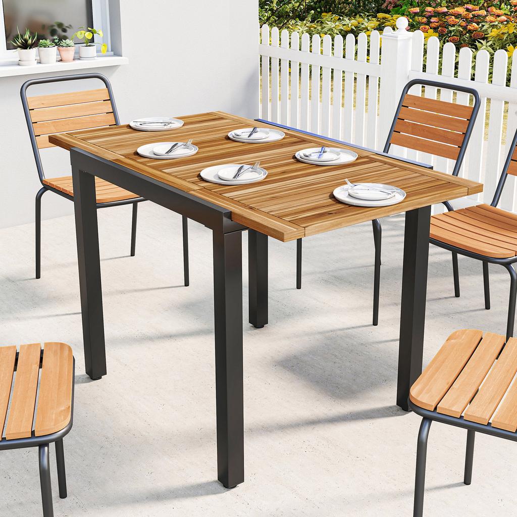 Patio Dining Table Expandable Outdoor Dining Table Acacia Wood Top 80-120 Cm Natural and Black