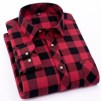 Large Size Men's Plaid Men's Casual Shirt Brushed Long-sleeved Shirt