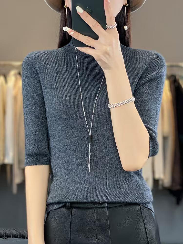 Toamnă/Iarnă Lână Merino Croială Slim Dintr-o Bucată: Tricotaje versatile cu gât semi-înalt și mâneci medii