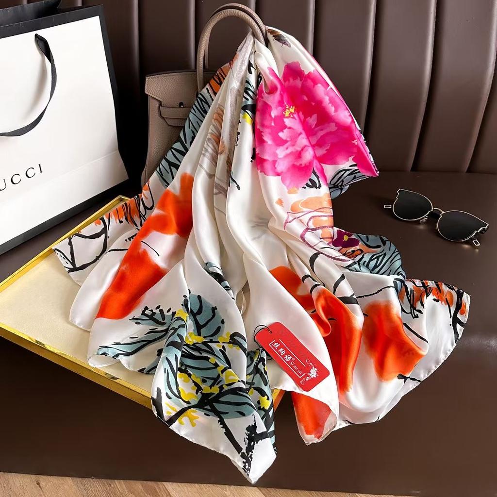 180*90cm muffler fashion Luxury Brand Scarf Women New Style Fashion Color Matching Print Silk Lady Popular Headcloth Beach Shawl