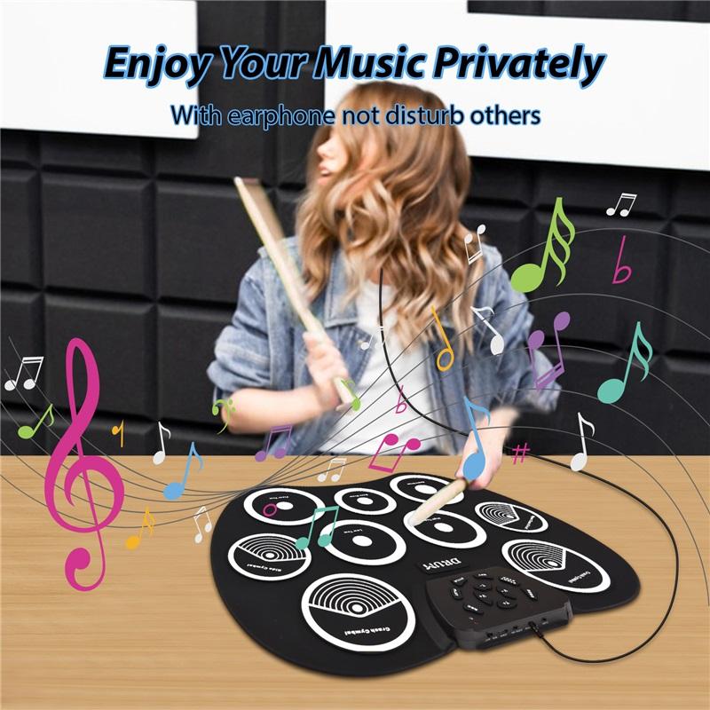 Electronic Drum Set Hand-rolled Drum 9 Pad MIDI Interface Supports DTX Games Portable Drum Set Gifts with Drumsticks Pedals