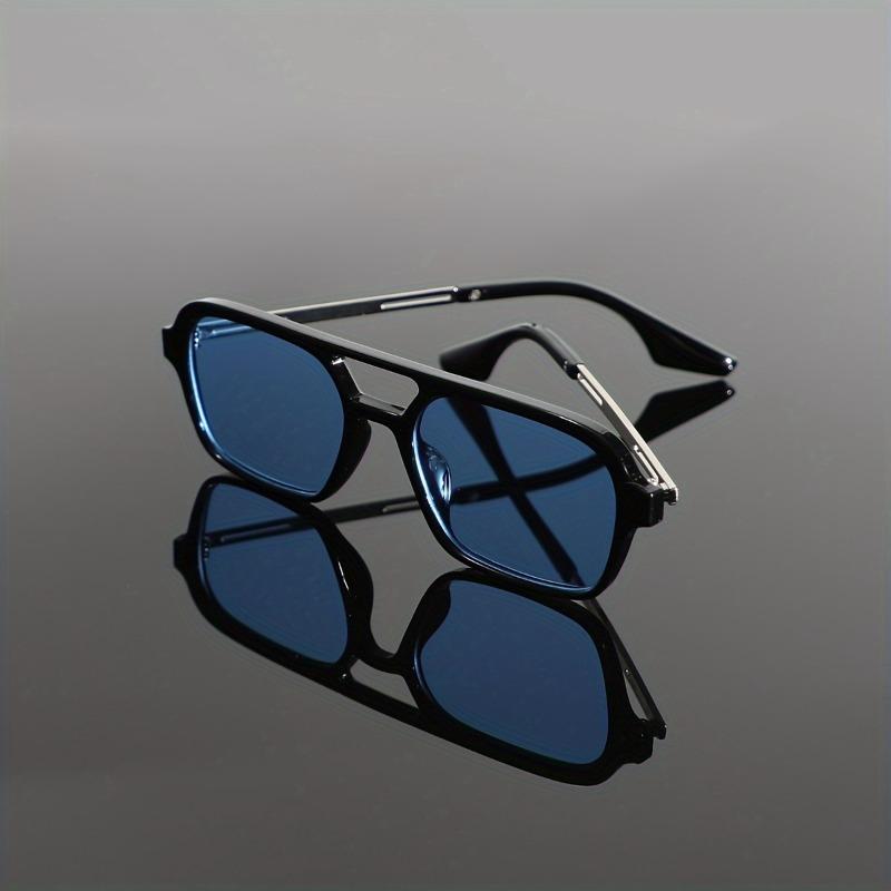 Non-polarized Casual Style Men Square Frame Dual Beam Fashion Sunglasses for Running, Anti Glare Hollow Men Shades