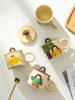 Cute Ceramic Mug with Lid - Breakfast Granola Milk Cup for Couples Office Use Birthday Souvenir Gift - Colorful Water Coffee Mug
