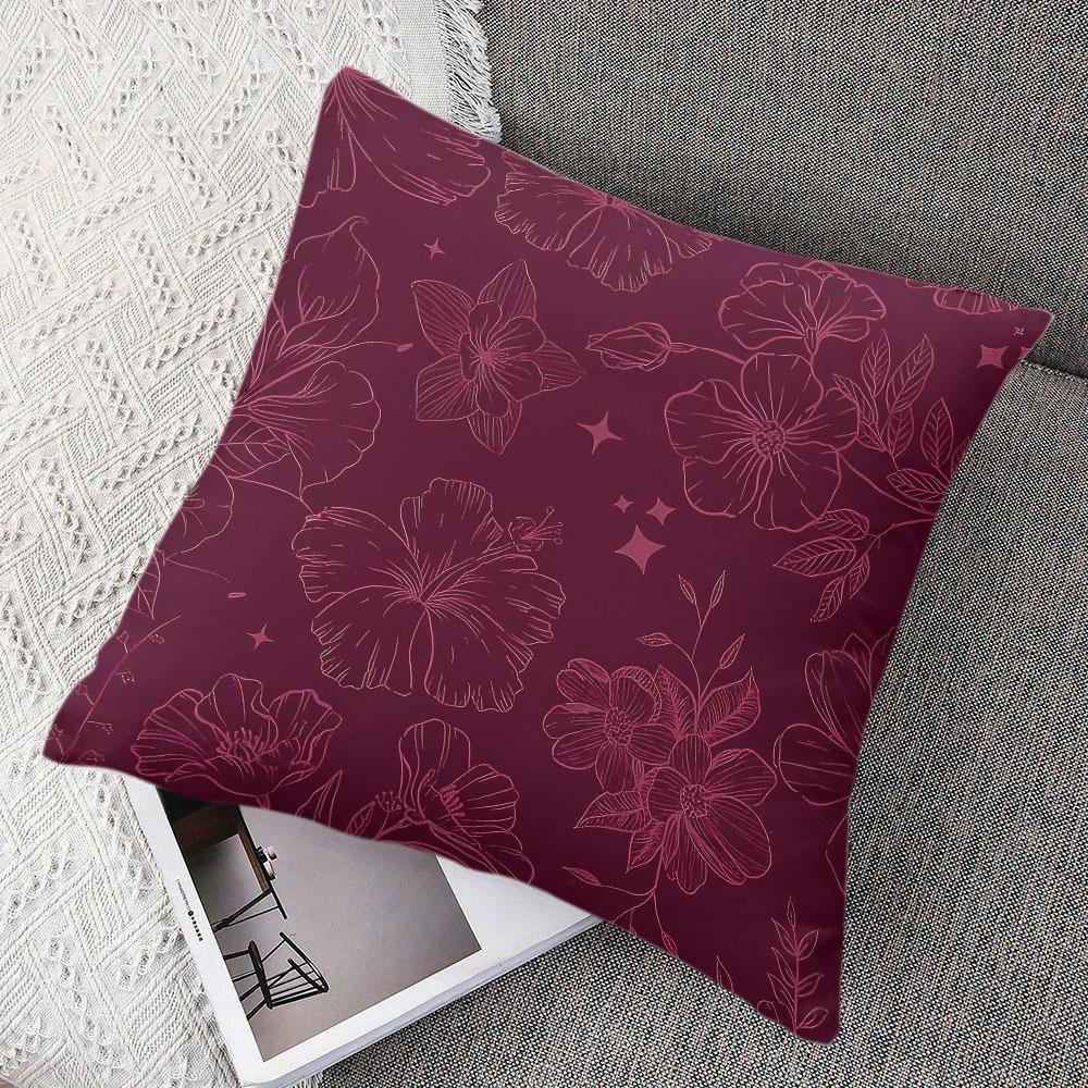 Burgundy Blooms Square Jacquard Pillow Cover for Sofa Office Waist Cushion Cover Home Decorative Pillowcase