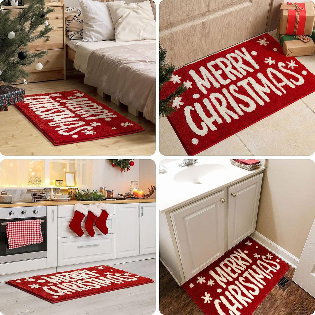 VIKAMA Christmas Bathroom Mat Soft Non-Slip Living Room Bedroom Rug Entryway Welcome Doormat Christmas Home Decor