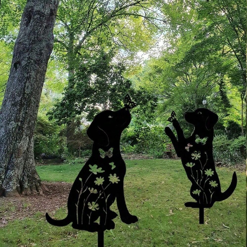 2-Pack Metal Dog Garden Stakes, Puppy Shape Outdoor Yard Art, Weather-Resistant Lawn Decor for Pet Lovers, Unique Gift for Dog Owners
