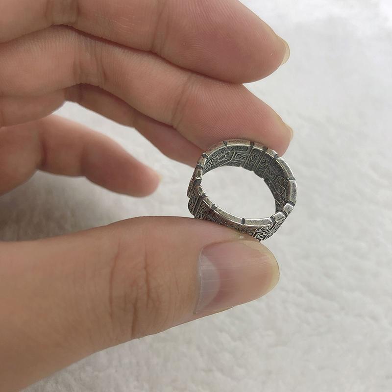 Retro Tang Graspatroon Ring Voor Mannen Zilverkleurig Punk Gotisch Open Ring Handgemaakt Rock Hiphop Unisex Sieraden Accessoires Cadeau