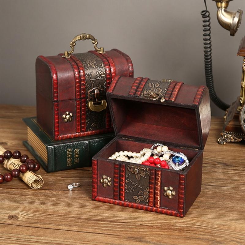 Jewelry Storage Box Treasure Jewelry Container Wood Trinket Holder Jewelry Organizer with Lock Jewelry Display Case Gift