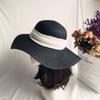 Hepburn Elegant Black Vintage French Wave Big Brim Straw Hat Women'S Sunscreen Shade Resort Beach Sun Hat