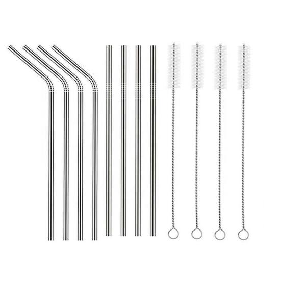4Pcs Stainless Steel Straws Reusable Metal Drinking Straws 304 Food Grade Straight and Curved Straw Dishwasher Safe Metal Straw for Bottles Tumblers