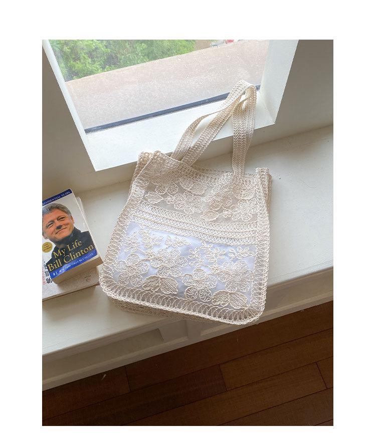 2026 Spring/Summer Lace Flower Mesh Tote: Women's Large-Capacity Artistic Beach Shoulder Bag