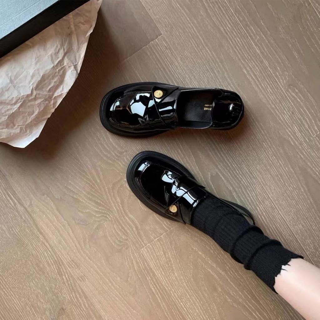 [Luo Fansen] Thick-soled Thick-heeled Gold-buckled Small Leather Shoes for Women's 2025 Spring and Autumn New Square-headed Small Gold Coin Loafers