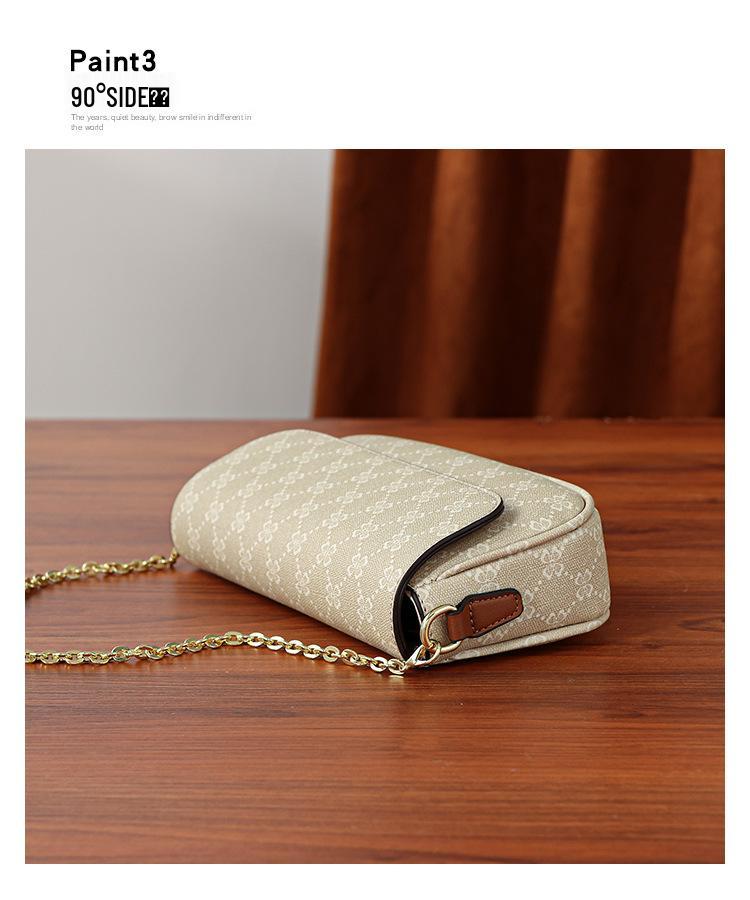 Women's 2025 Versatile Color Block Chain Bag: Small Retro Print Crossbody & Shoulder Bag