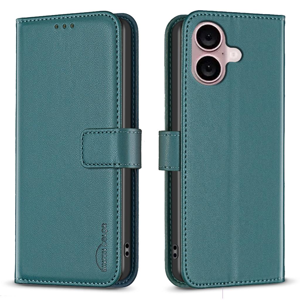 BINFEN COLOR BF17 For iPhone 16 Plus Anti-Scratch Shell PU Leather Stand Phone Case Wallet Cover