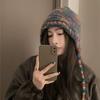 Neue japanische Farbverlauf-Wolle Vintage Farbstreifen Mützen Frauen handgemachte Häkelmütze dicke warme Strickmütze Winter Eimer Hut