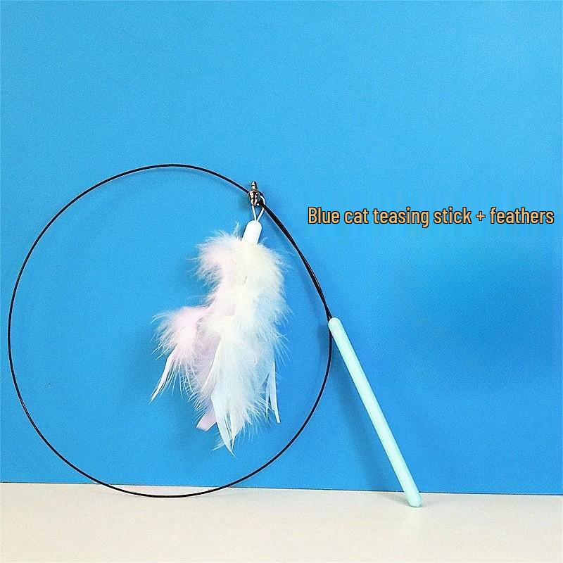 Long Rod Steel Wire Feather & Bell Cat Teaser - Durable Bite-Resistant Interactive Toy