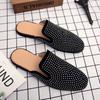 Luxury Glitter Rhinestone Leather Shoes Men Designer Outerwear Mules Casual Slides Slippers Sandals Male Fashion Shoes for Men