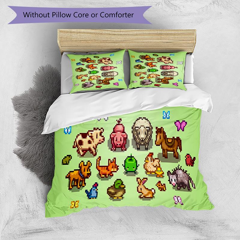 3pcs game Stardew Valley pattern bedding set duvet cover set includes duvet cover &pillowcases, perfect all season bedroom decoration & gift