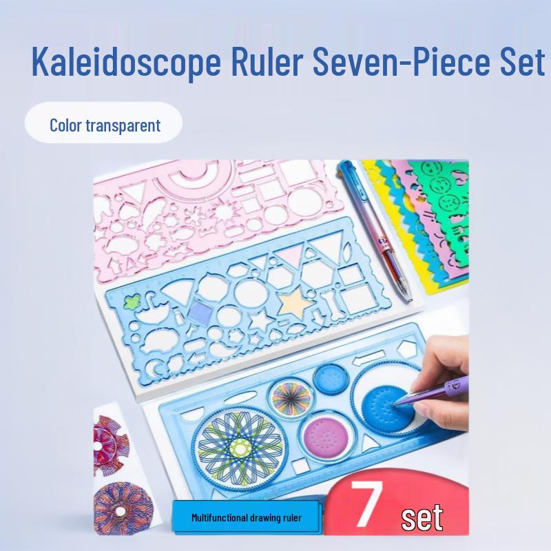 

Transparent Multifunctional Kaleidoscope Ruler with Drawing Board Frog Upgraded Male 7-Piece Set (Boxed)