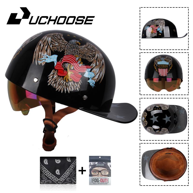 Uchoose Baseballová čepice Helma Motocykl Vintage Retro Helmy Summer Open Face Scooter Cruiser Chopper Gangster DS Muži Ženy Kid