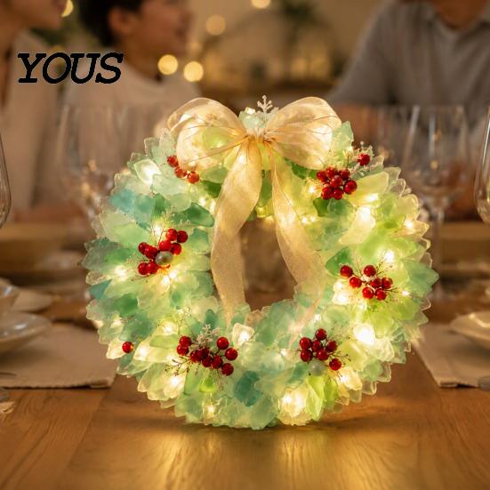 Christmas Wreath Figurine DIY Lighted Kit, Santa Snowman Reindeer Tree Decor, Handmade Xmas Decor with LED Light, Festive Party Supplies
