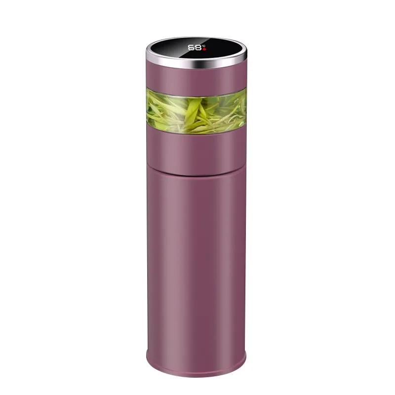 Portable New Stainless Steel Vacuum Cup Smart Temperature LED Display Tea Cup With Glass Partition Tea And Water Vacuum Bottle