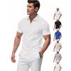 Mens Loose Fit Waffle Knit Polo Shirts Short Sleeve V Neck Casual Sport Tops Solid Color