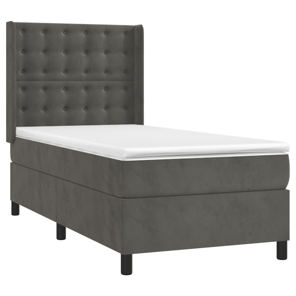 Vidaxl Continental Bed with Mattress, Dark Grey Velvet, 90X200 Cm