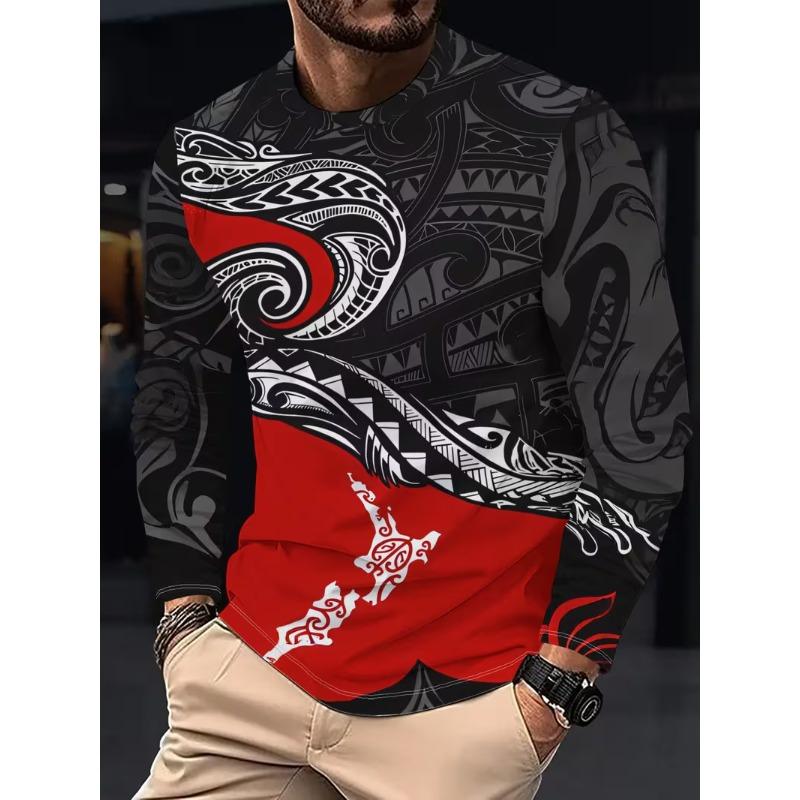 Herren Herbst und Winter 3D-Druck Rundhals Langarm T-Shirt Mode Vielseitig Trend Atmungsaktiv Lässig