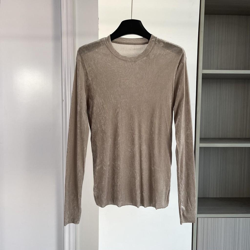 Trendy Velvet Slimming Long Sleeve Round Neck T-shirt - Autumn & Winter Fashion