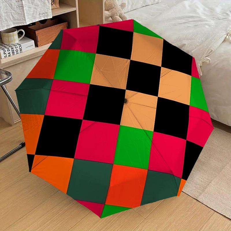 

1pc Colorful Checkered Pattern Automatic Folding Umbrella, 8 Ribs Iron Frame, Suitable for Outdoor Travel and Daily Use yy251120237