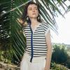 Women's Asymmetrical Color Block Striped Sleeveless V-Neck Knit Top