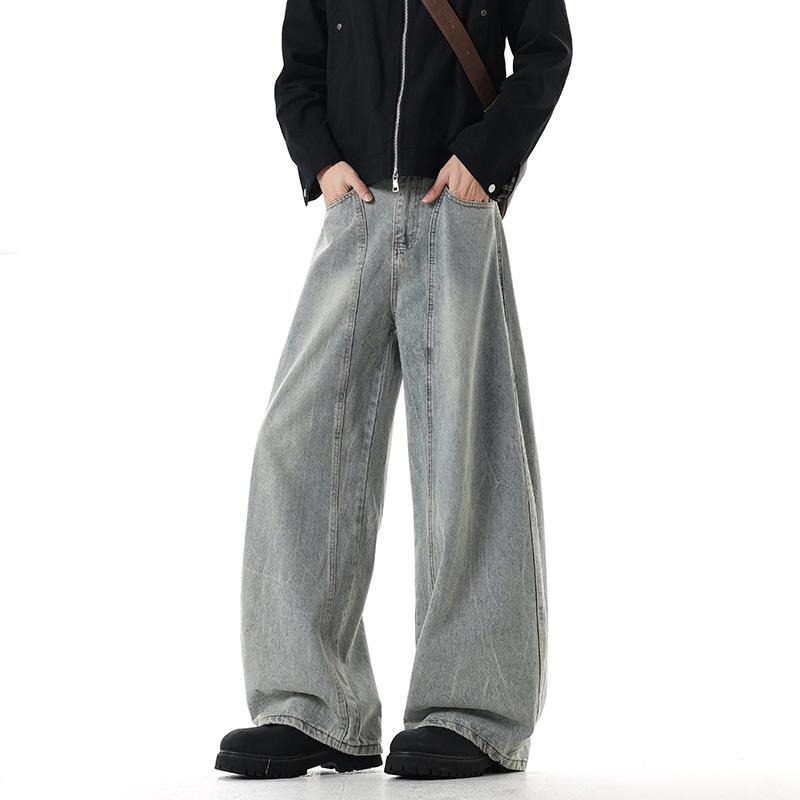 

2025 Men s Korean Style Elastic Waist Jeans - Spring/Autumn Casual, Solid Color, Loose Fit, Trendy Trousers M