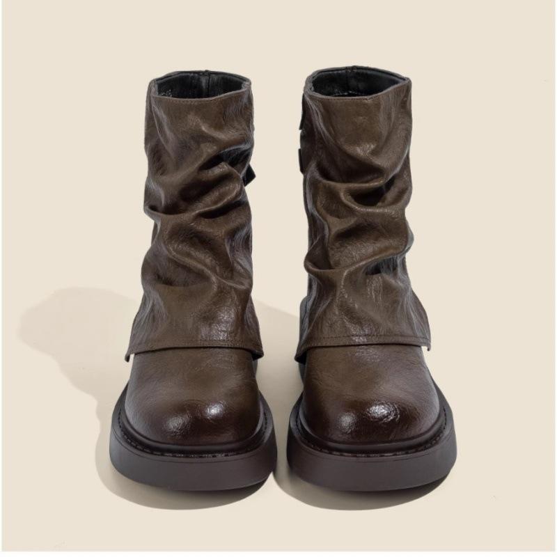 Brown Martin Boots Women's 2025 New Super Fire Folds Retro British Style Maillard Wasteland Wind Huge Good-looking Short Boots