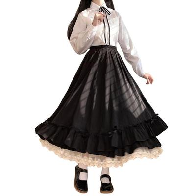 Pleated Skirt with Lace High Elastic Solid Half Everyday Fall [SDSXZWG] Women's Bowknot, Waist, Dress, Ruffles, Color, A-Line, Casual, Cute,