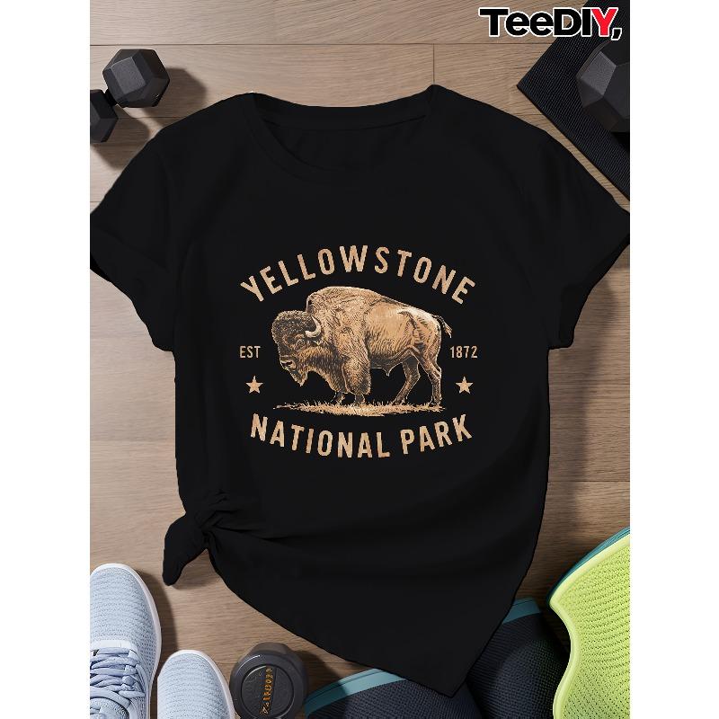 

European Size YELLOWSTONE NATIONAL PARK Women S Plus Size Sports Short Sleeve T-Shirt 4XL чорний