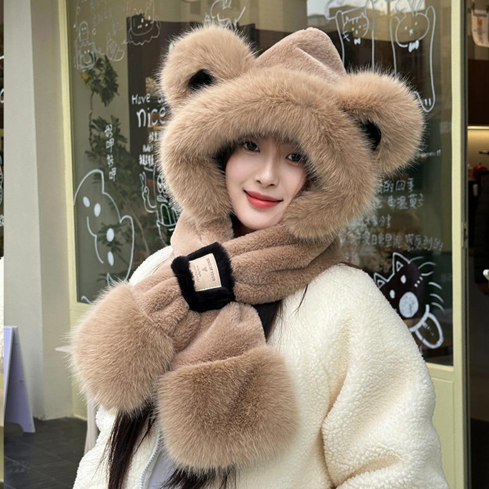 

Утепленный плюшевый комплект из двух предметов: шапка с лисьими ушками и шарф. Грелка для шеи, шапка с милыми ушками, капюшон для защиты ушей. Зима Coffee B