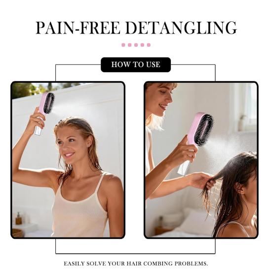 Brosse à Cheveux Vaporisatrice 2-en-1 avec Pulvérisateur d'Eau Intégré pour Cheveux Bouclés Ondulés Lisses Démêlage Cheveux Humides Secs Pratique pour le Voyage Peigne Anti-Frisottis