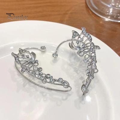 1 Pair Women Prom Ear Cuffs Non-pierced Ear Clips Butterfly Wings Rhinestone Earrings Anti-slip Lightweight Bride Earrings for Wedding Party Cocktail